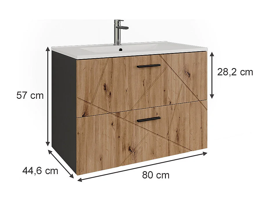 Meuble sous vasque anthracite/artisan 80x44.6x57 irma