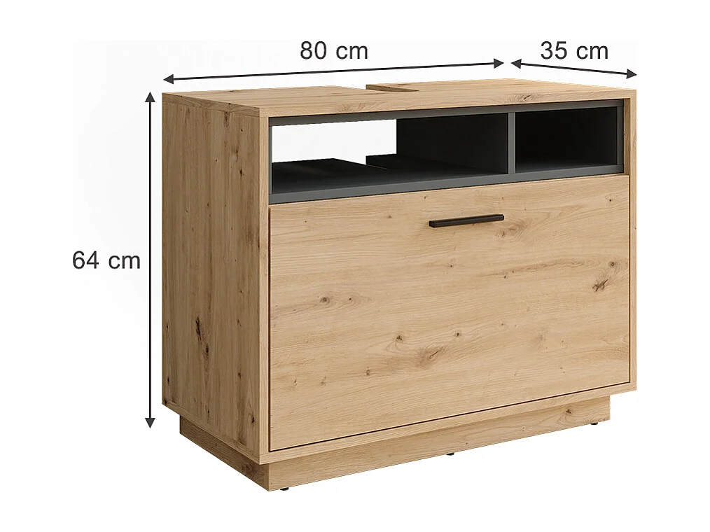 Meuble sous vasque chêne artisan/anthracite 80x35x64 beatrice