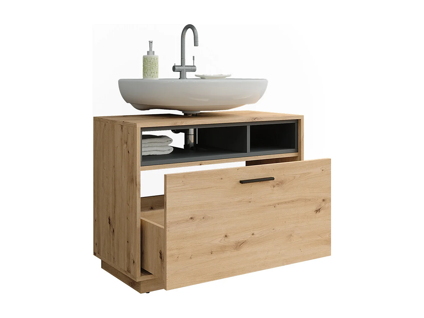 Meuble sous vasque chêne artisan/anthracite 80x35x64 beatrice
