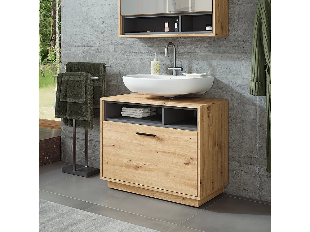 Meuble sous vasque chêne artisan/anthracite 80x35x64 beatrice