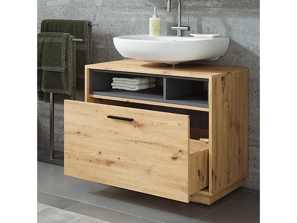 Meuble sous vasque chêne artisan/anthracite 80x35x64 beatrice