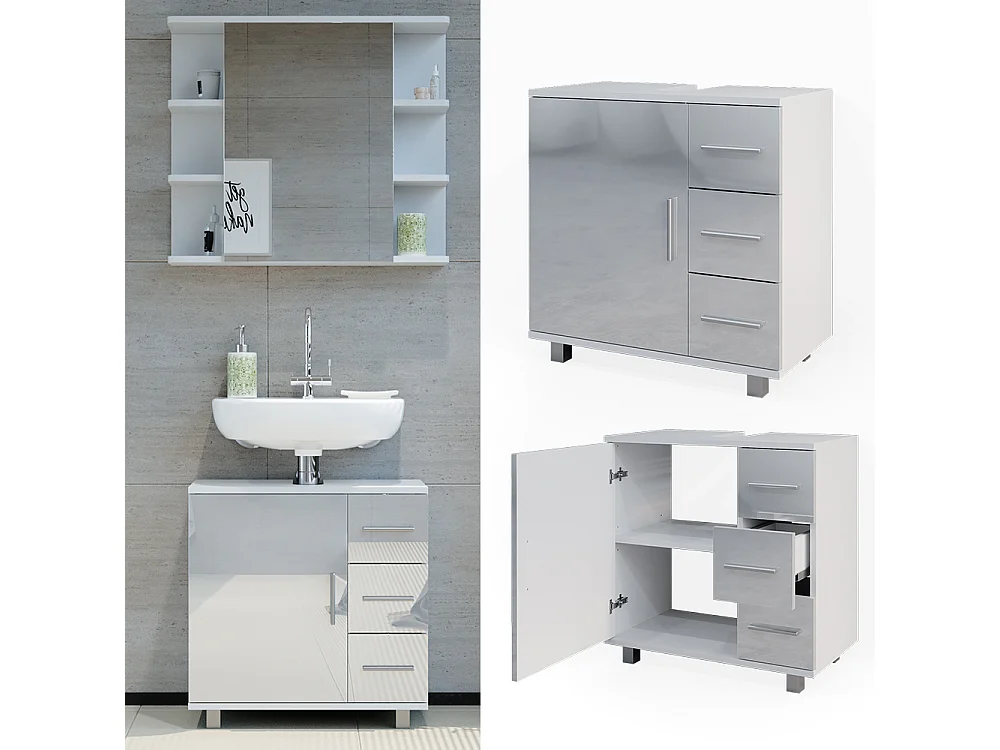 Meuble sous vasque simple blanc haute brillance 60x33x60.8 ilias