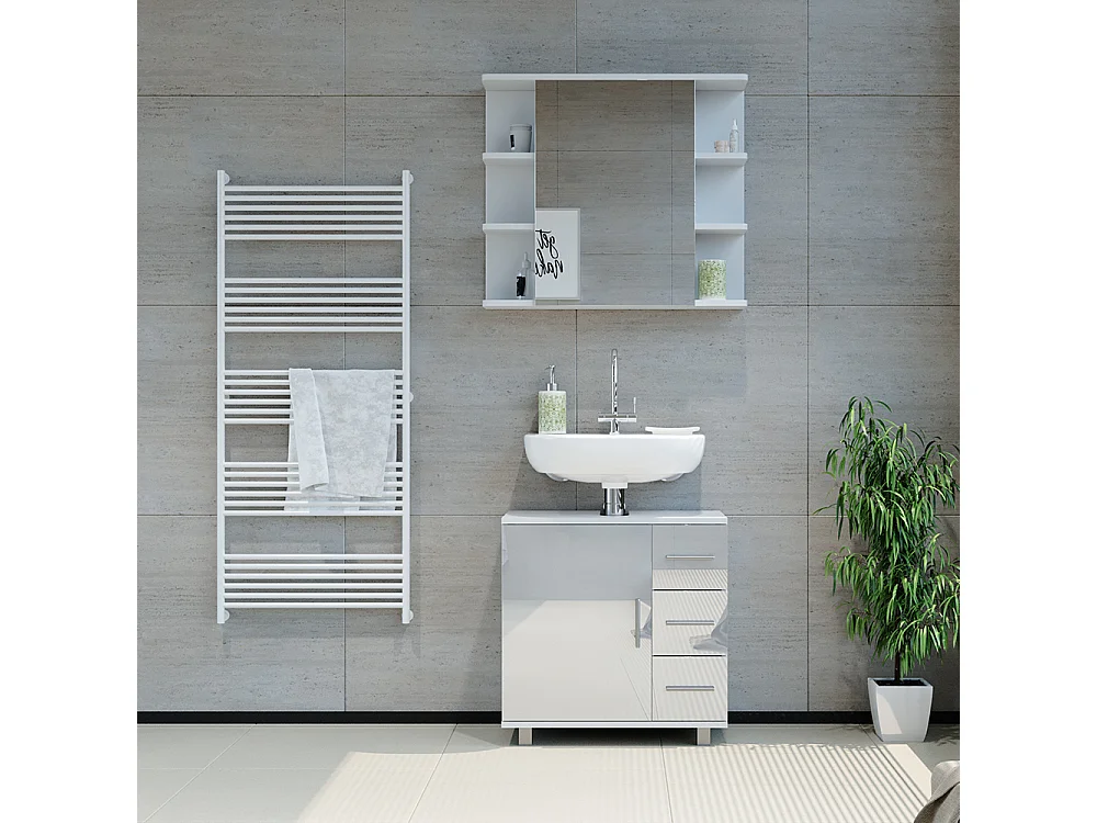 Meuble sous vasque simple blanc haute brillance 60x33x60.8 ilias