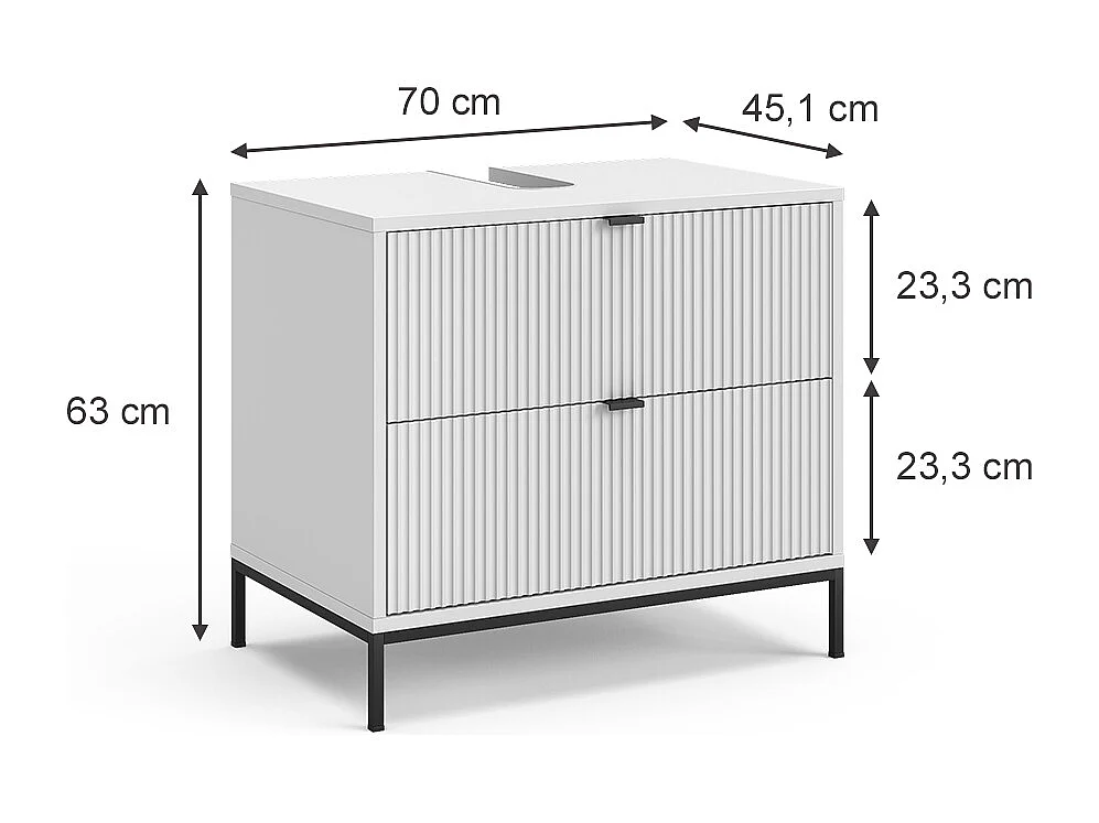 Meuble sous vasque simple blanc 70x45.1x63 eliza