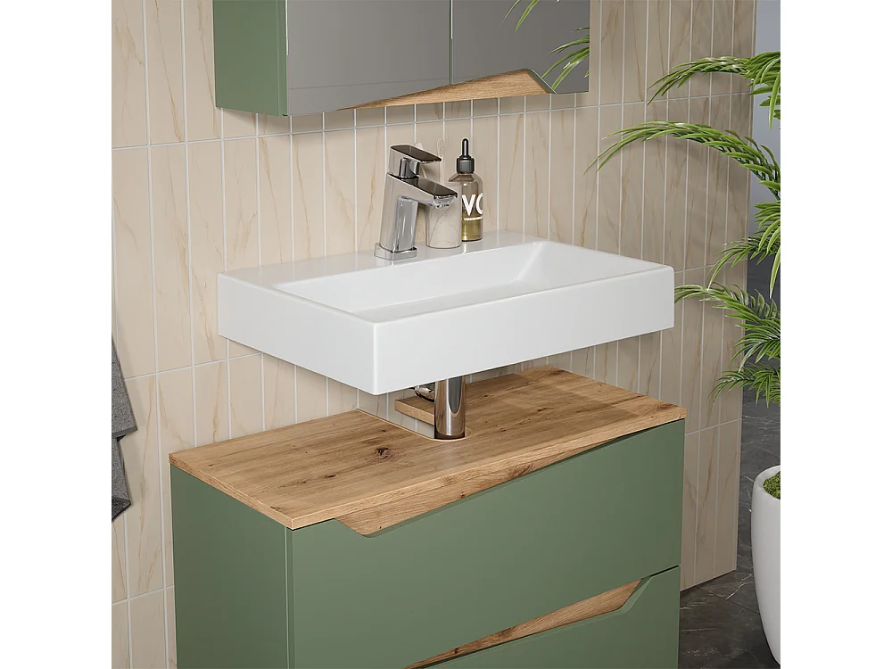 Meuble sous vasque simple vert/artisan 80x35x57.5 marelle