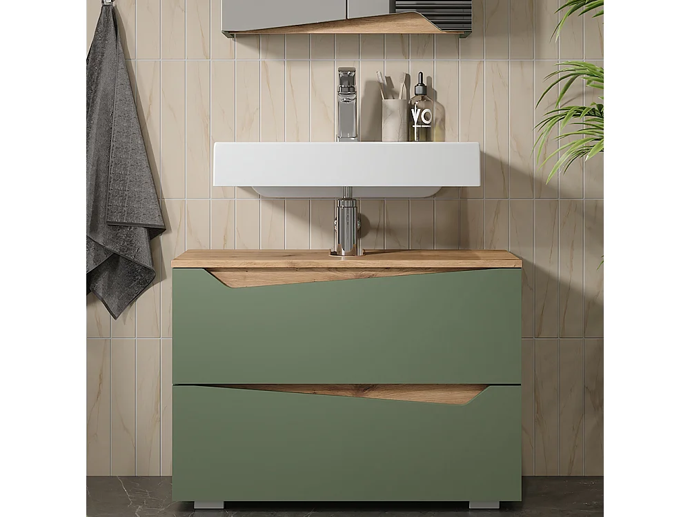 Meuble sous vasque simple vert/artisan 80x35x57.5 marelle