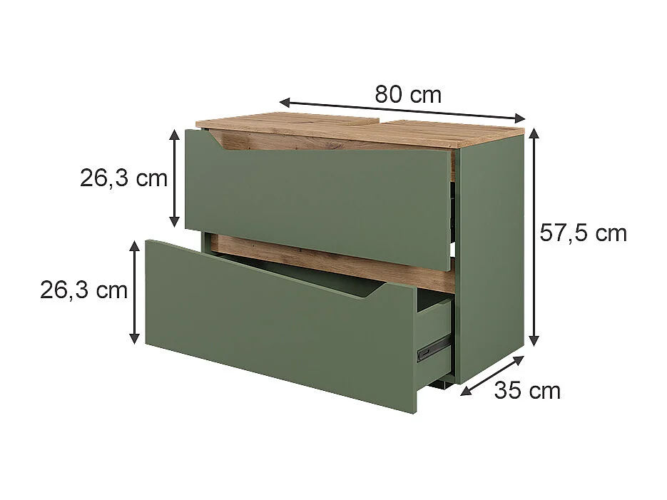 Meuble sous vasque simple vert/artisan 80x35x57.5 marelle