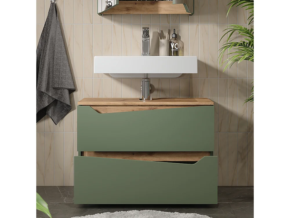 Meuble sous vasque simple vert/artisan 80x35x57.5 marelle
