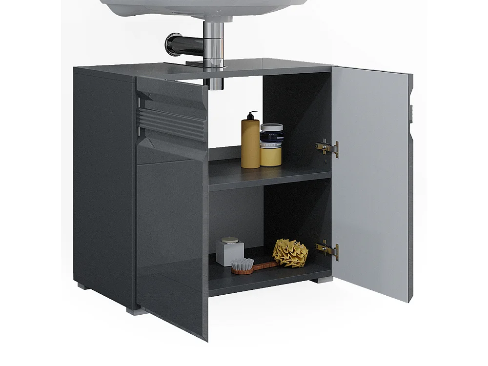 Meuble sous vasque simple anthracite haute brillance 60x34x60 fredd