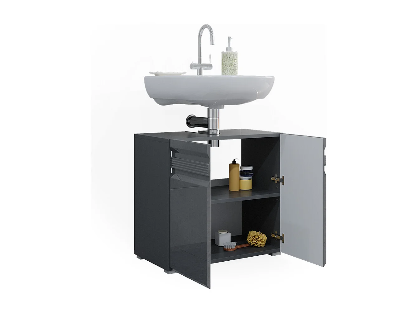 Meuble sous vasque simple anthracite haute brillance 60x34x60 fredd