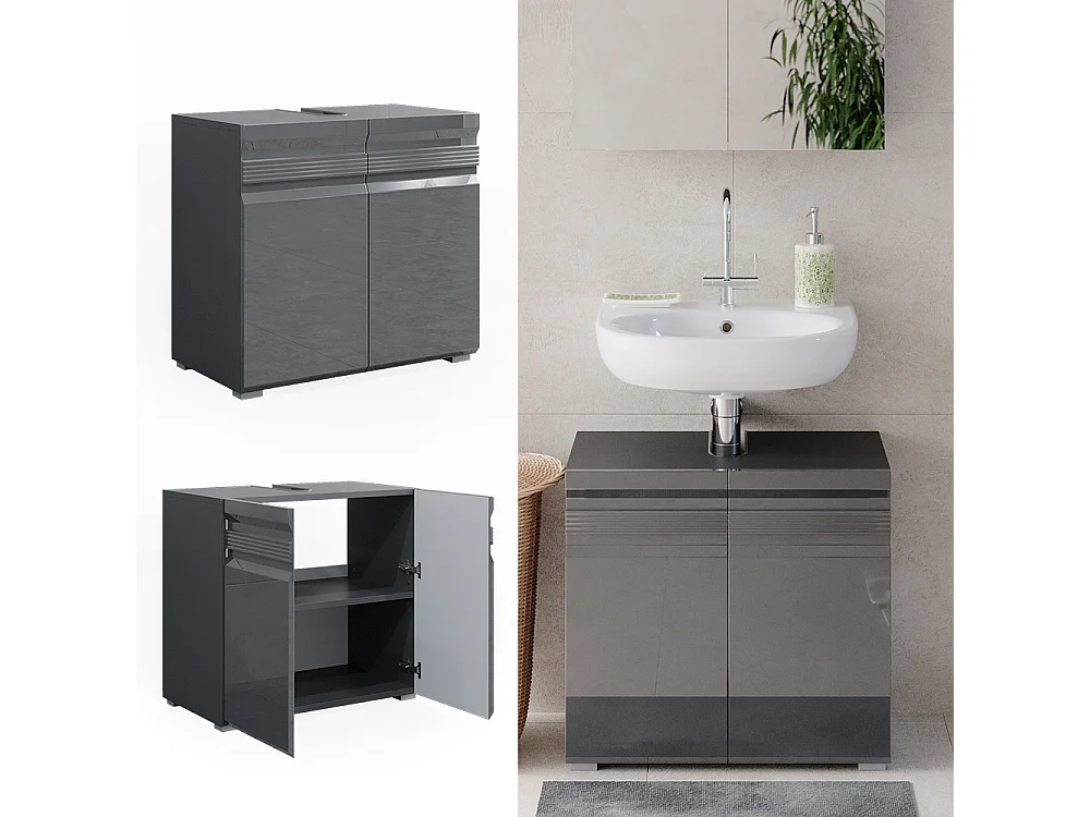 Meuble sous vasque simple anthracite haute brillance 60x34x60 fredd