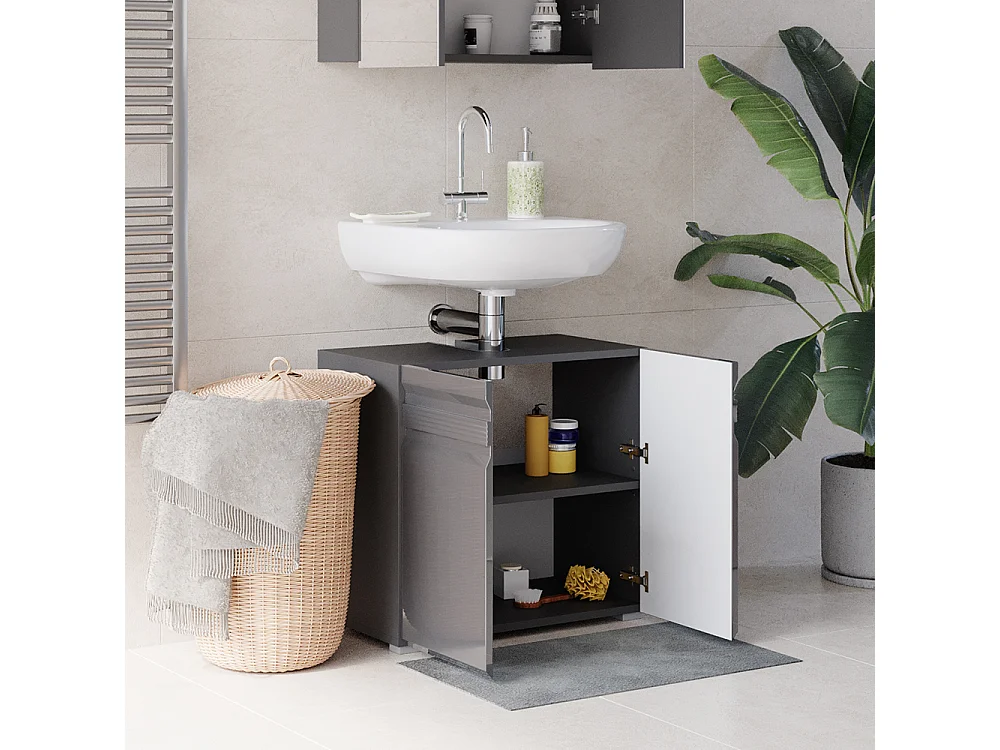 Meuble sous vasque simple anthracite haute brillance 60x34x60 fredd