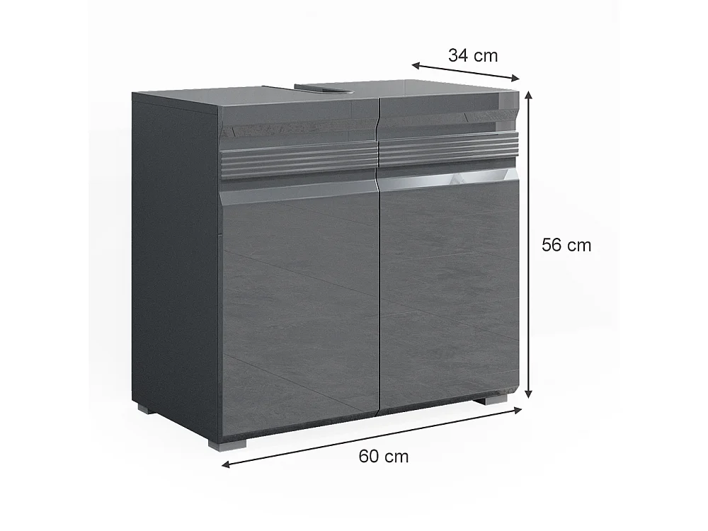 Meuble sous vasque simple anthracite haute brillance 60x34x60 fredd