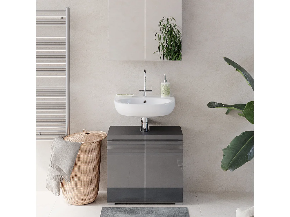 Meuble sous vasque simple anthracite haute brillance 60x34x60 fredd