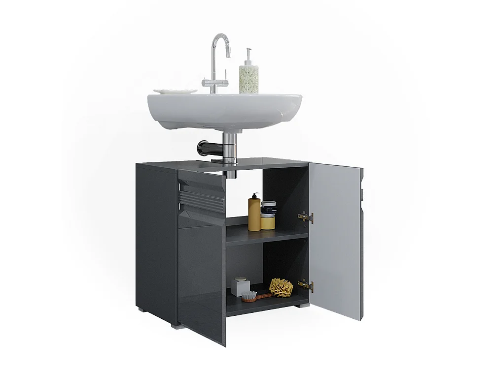 Meuble sous vasque simple anthracite haute brillance 60x34x60 fredd