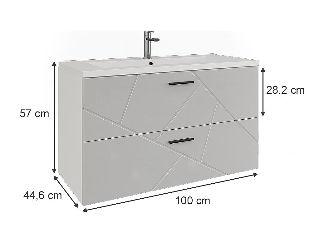 Meuble sous vasque blanc/blanc brillant 100x44.6x57 irma