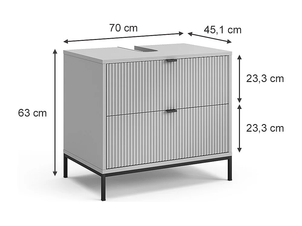 Meuble sous vasque simple gris 70x45.1x63 eliza