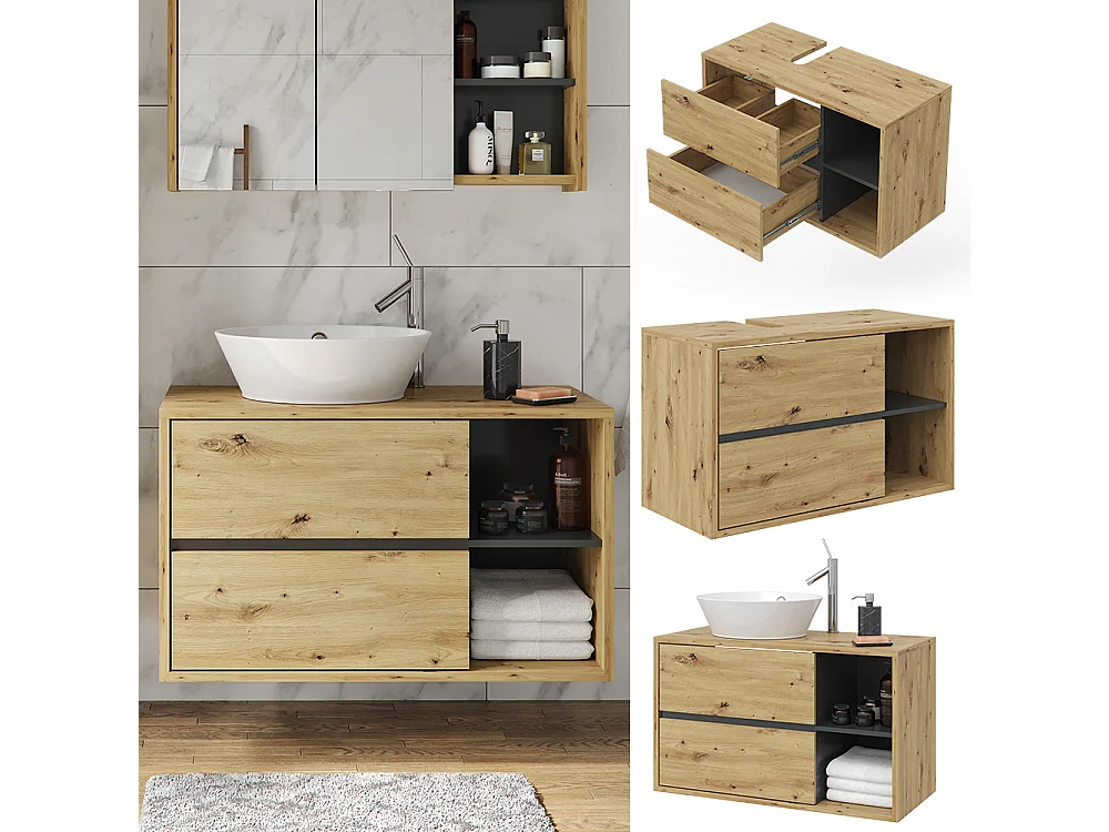 Meuble sous vasque chêne artisan 100x45.5x60 viola