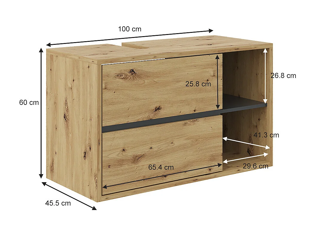 Meuble sous vasque chêne artisan 100x45.5x60 viola