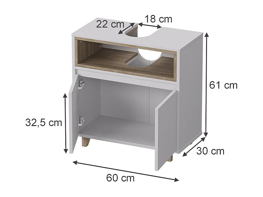 Meuble vasque simple blanc/chêne 60x30x61 elnor