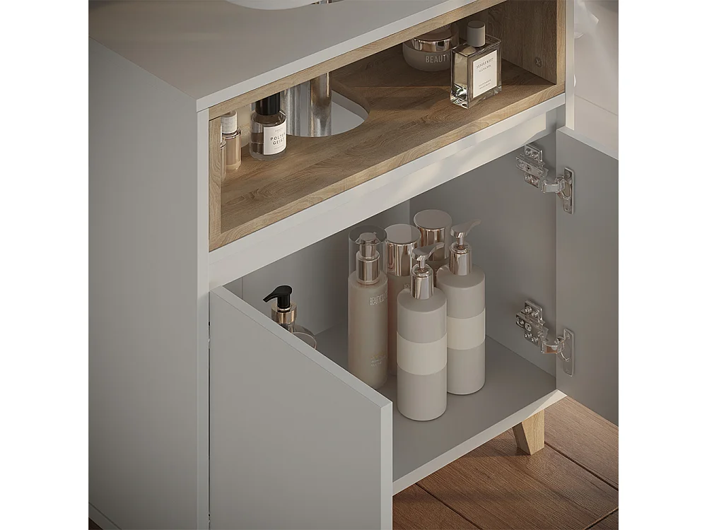 Meuble vasque simple blanc/chêne 60x30x61 elnor