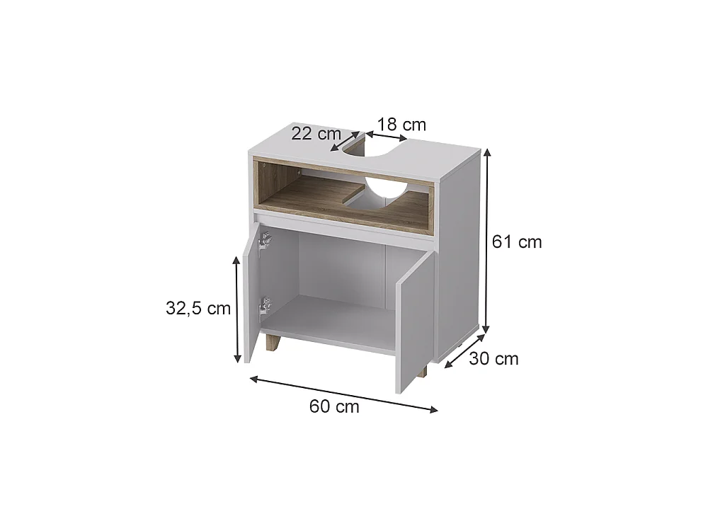 Meuble vasque simple blanc/chêne 60x30x61 elnor
