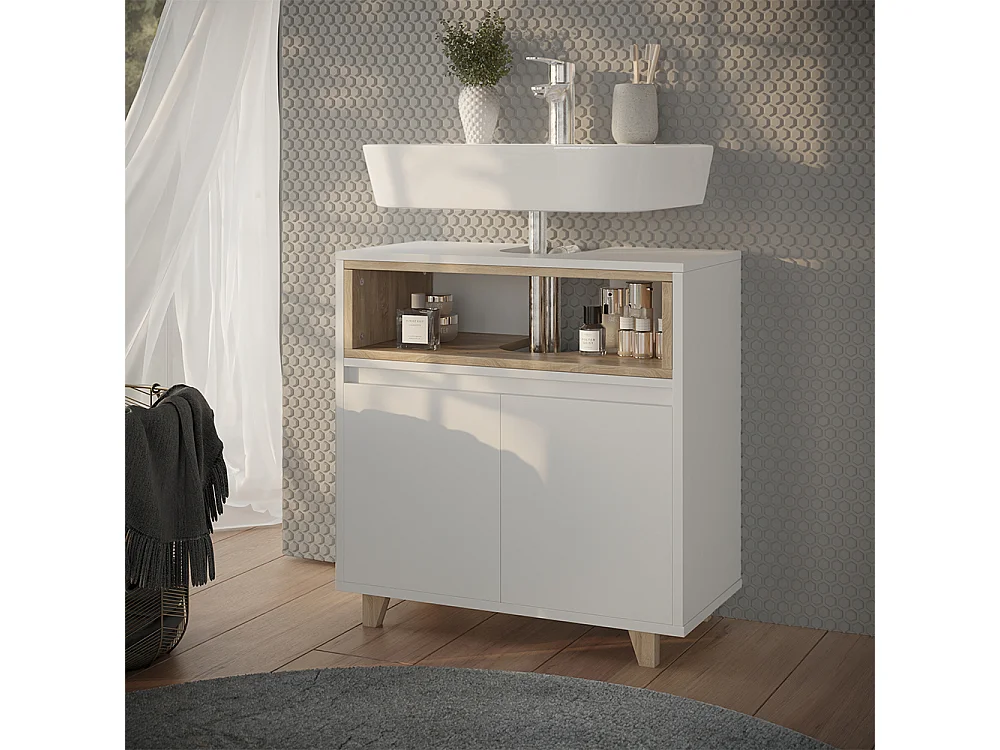 Meuble vasque simple blanc/chêne 60x30x61 elnor