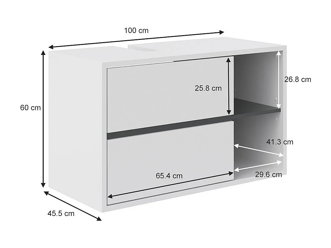 Meuble sous vasque simple blanc 100x45.5x60 viola