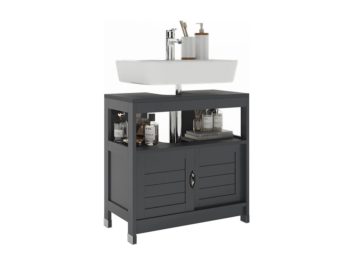 Meuble vasque simple gris 60x30x60 vilda