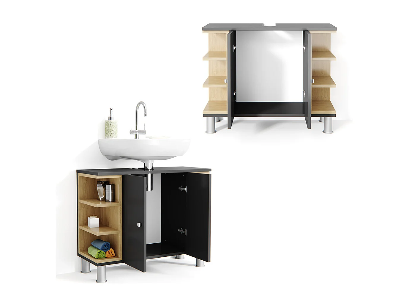 Meuble sous vasque simple anthracite 79.6x32x64 aquis