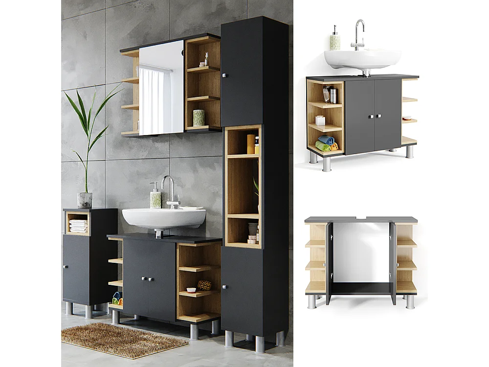 Meuble sous vasque simple anthracite 79.6x32x64 aquis