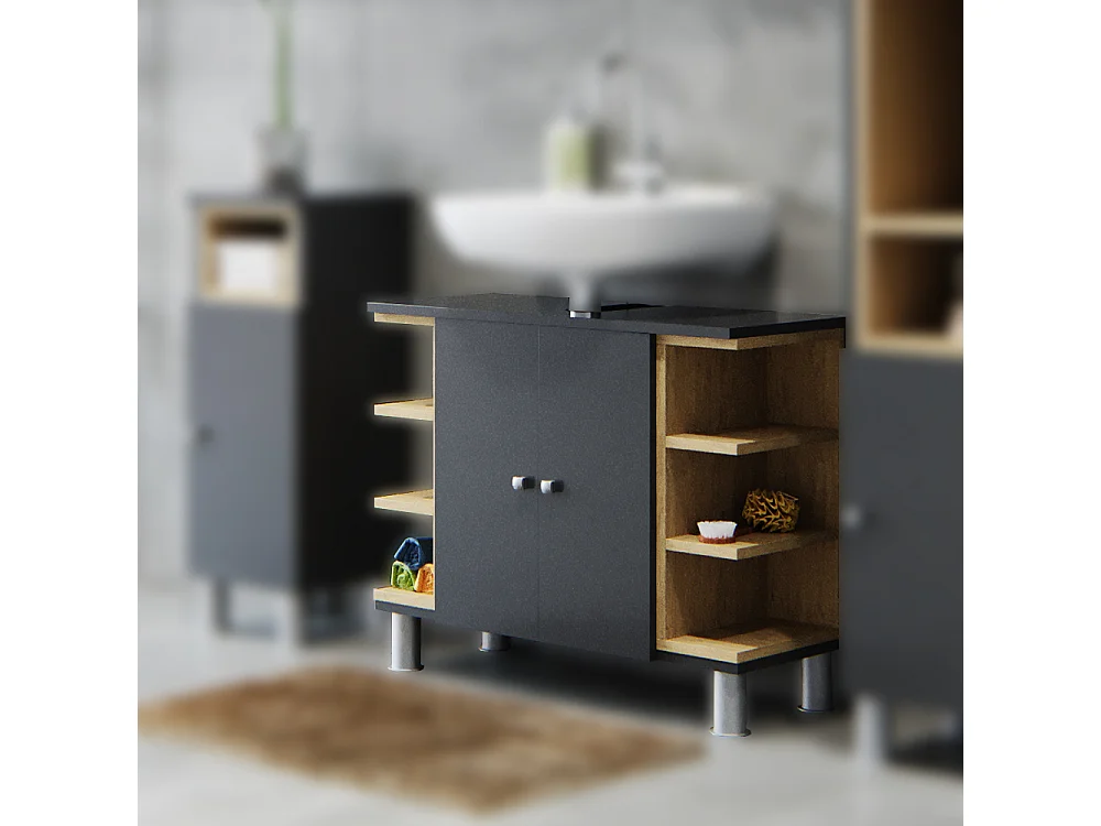 Meuble sous vasque simple anthracite 79.6x32x64 aquis