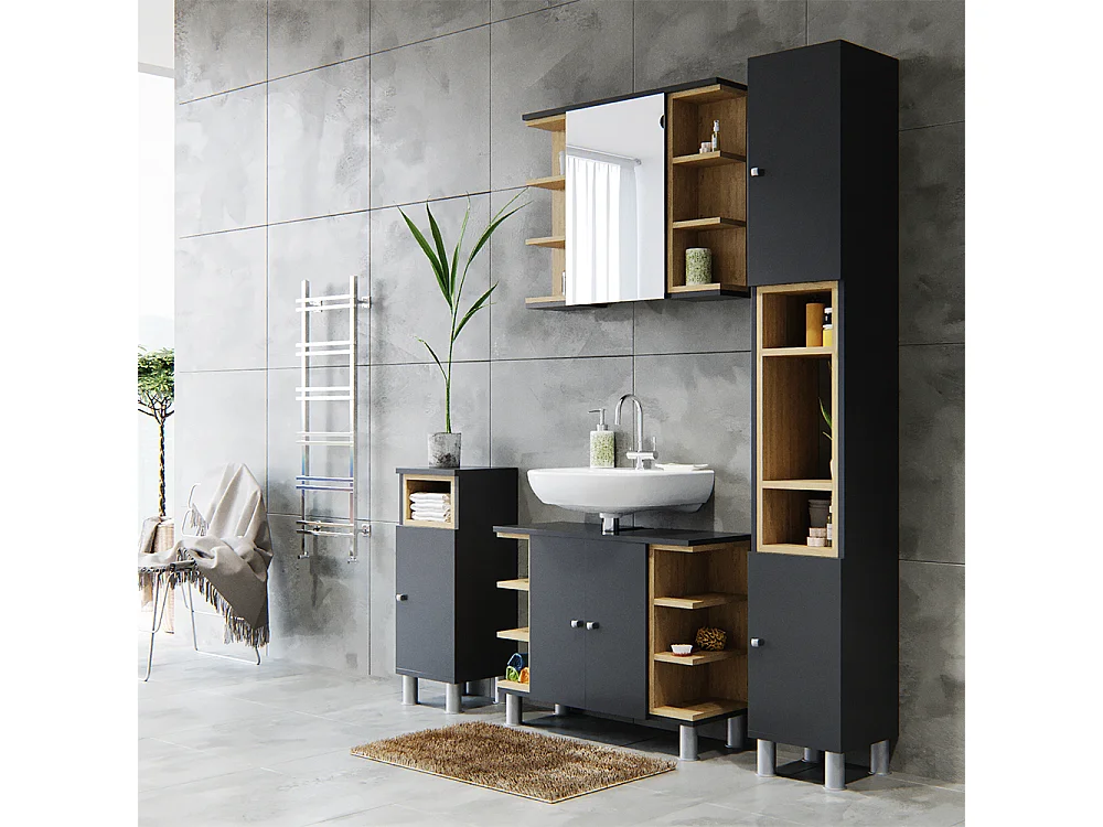Meuble sous vasque simple anthracite 79.6x32x64 aquis