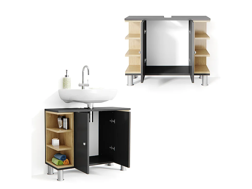 Meuble sous vasque simple anthracite 79.6x32x64 aquis