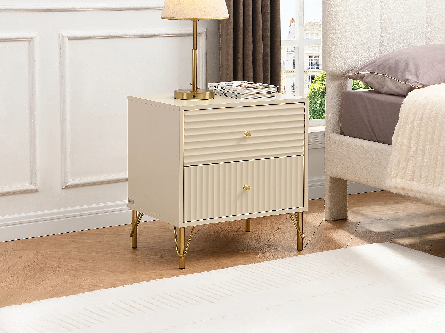 Lot de 2 tables de chevet 2 tiroirs - Beige - LOUREO