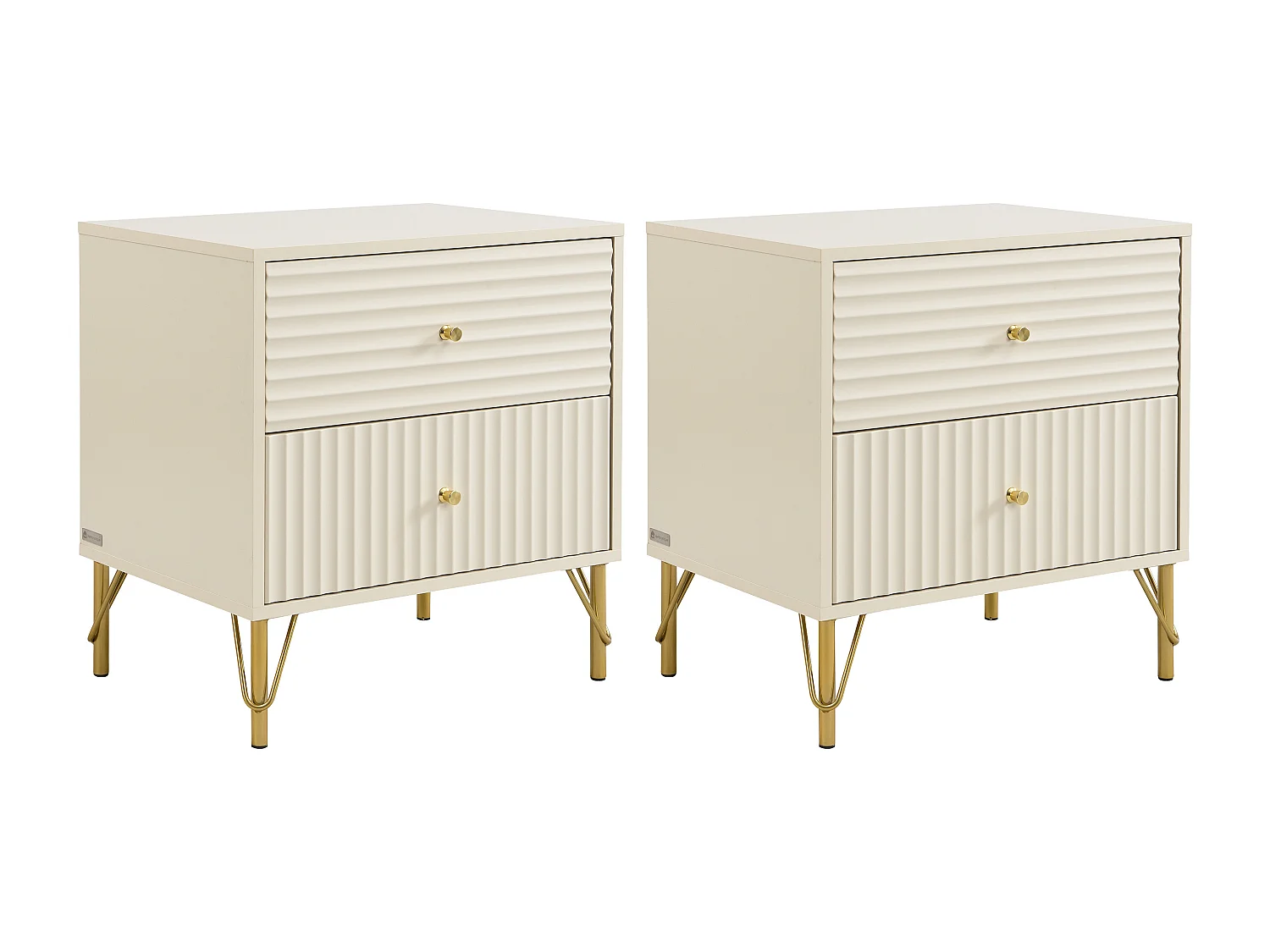 Lot de 2 tables de chevet 2 tiroirs - Beige - LOUREO