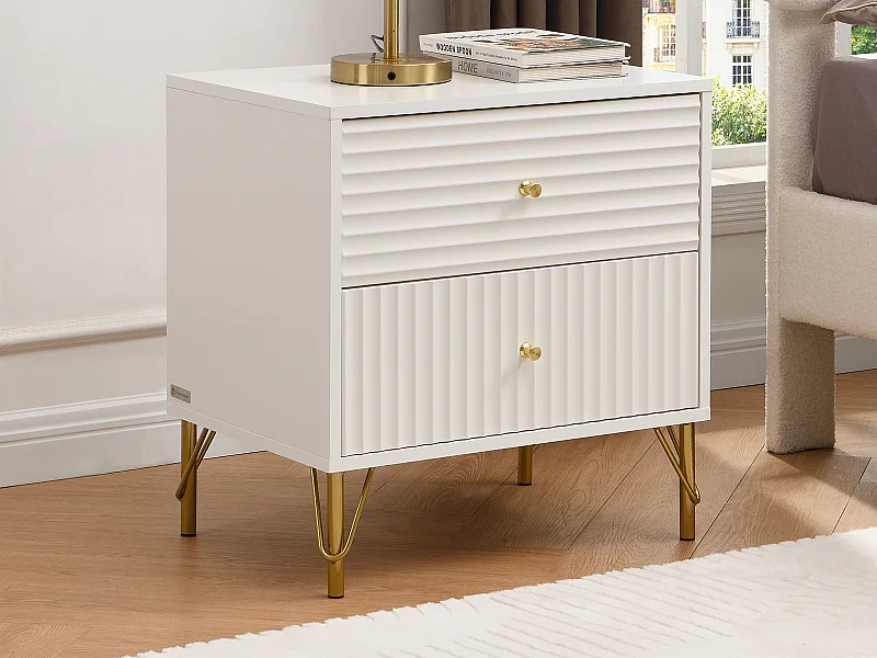 Lot de 2 tables de chevet 2 tiroirs - Blanc - LOUREO