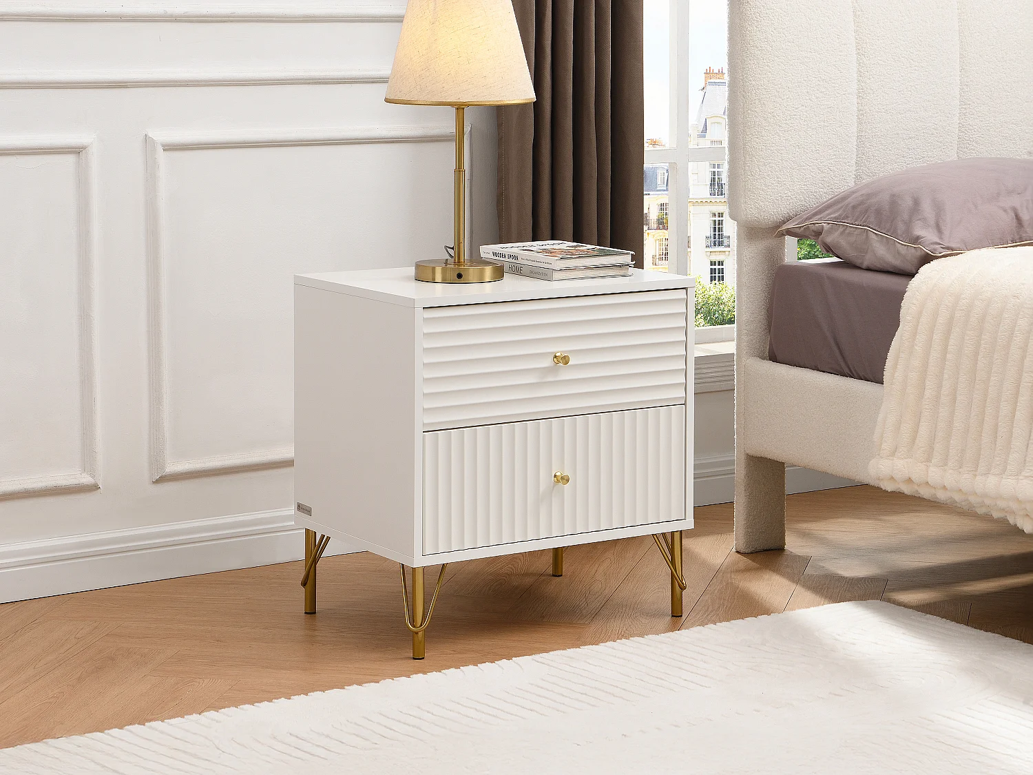 Lot de 2 tables de chevet 2 tiroirs - Blanc - LOUREO