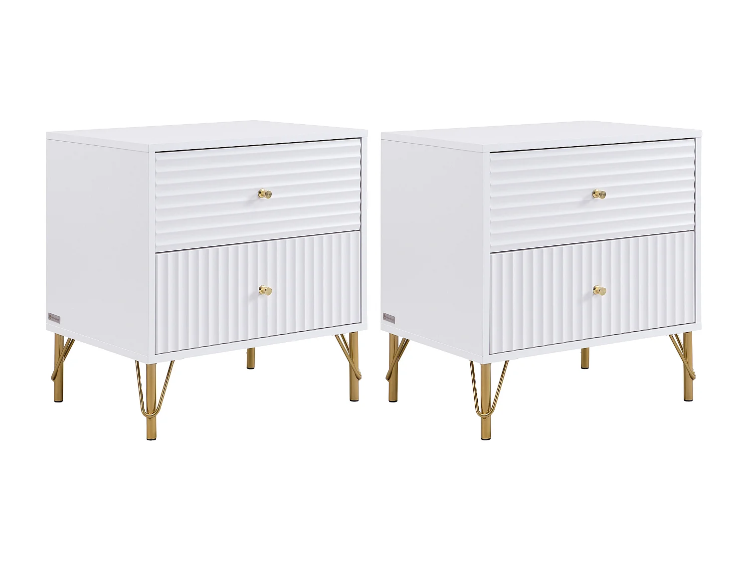 Lot de 2 tables de chevet 2 tiroirs - Blanc - LOUREO