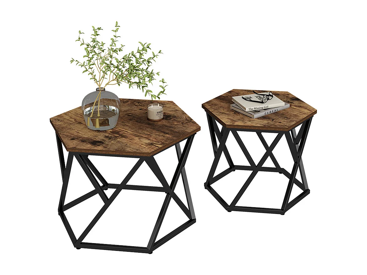 Set de tables basses chêne rustique 57x57x42 fyrk