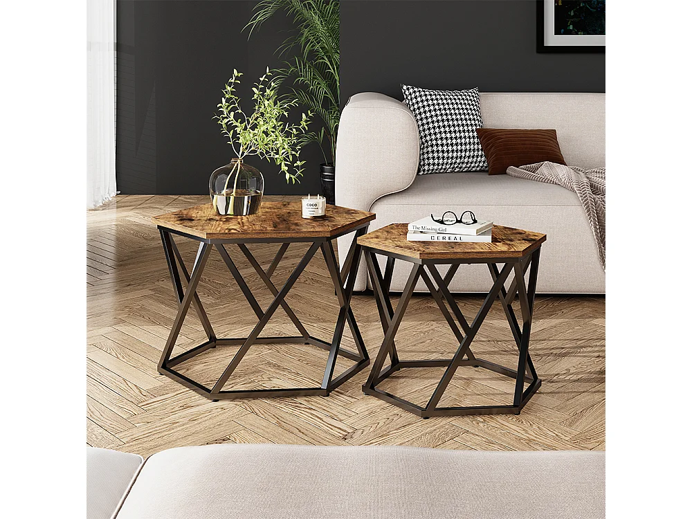 Set de tables basses chêne rustique 57x57x42 fyrk