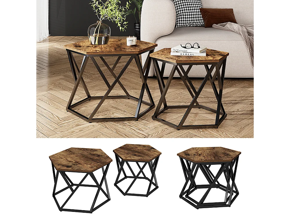 Set de tables basses chêne rustique 57x57x42 fyrk