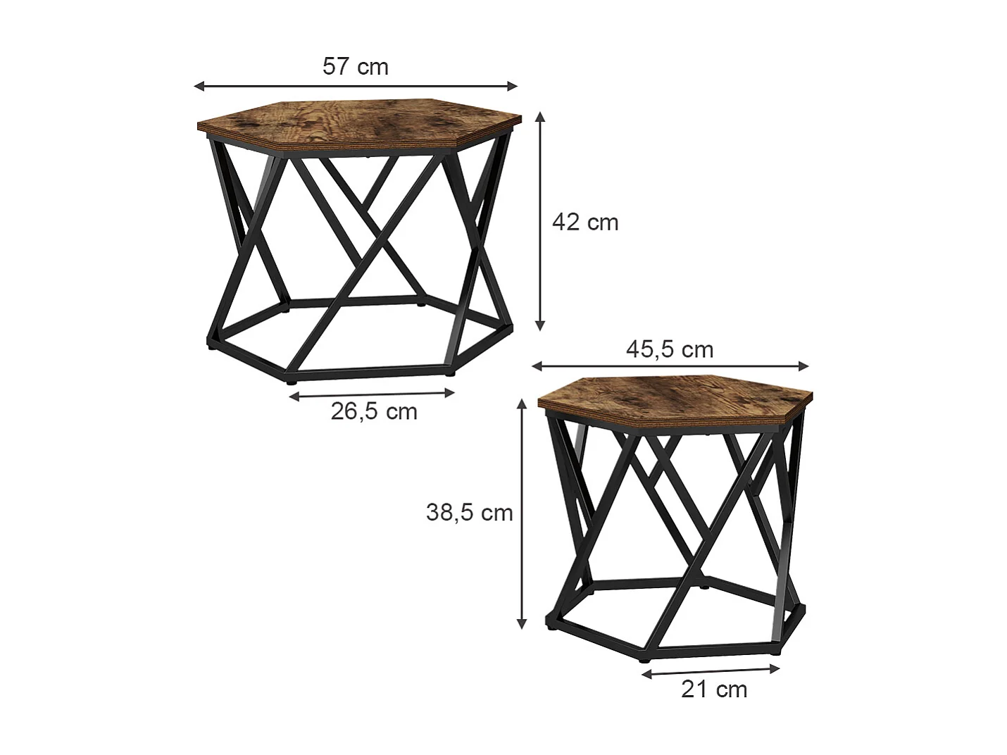 Set de tables basses chêne rustique 57x57x42 fyrk