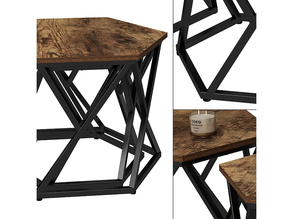 Set de tables basses chêne rustique 57x57x42 fyrk