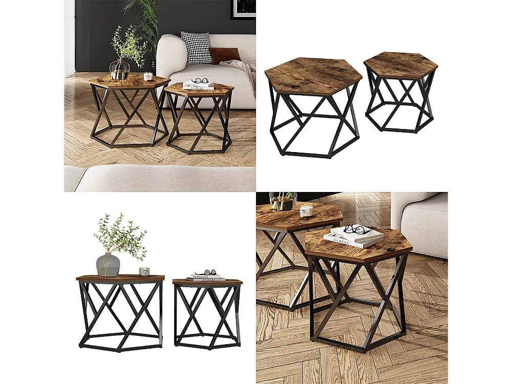 Set de tables basses chêne rustique 57x57x42 fyrk