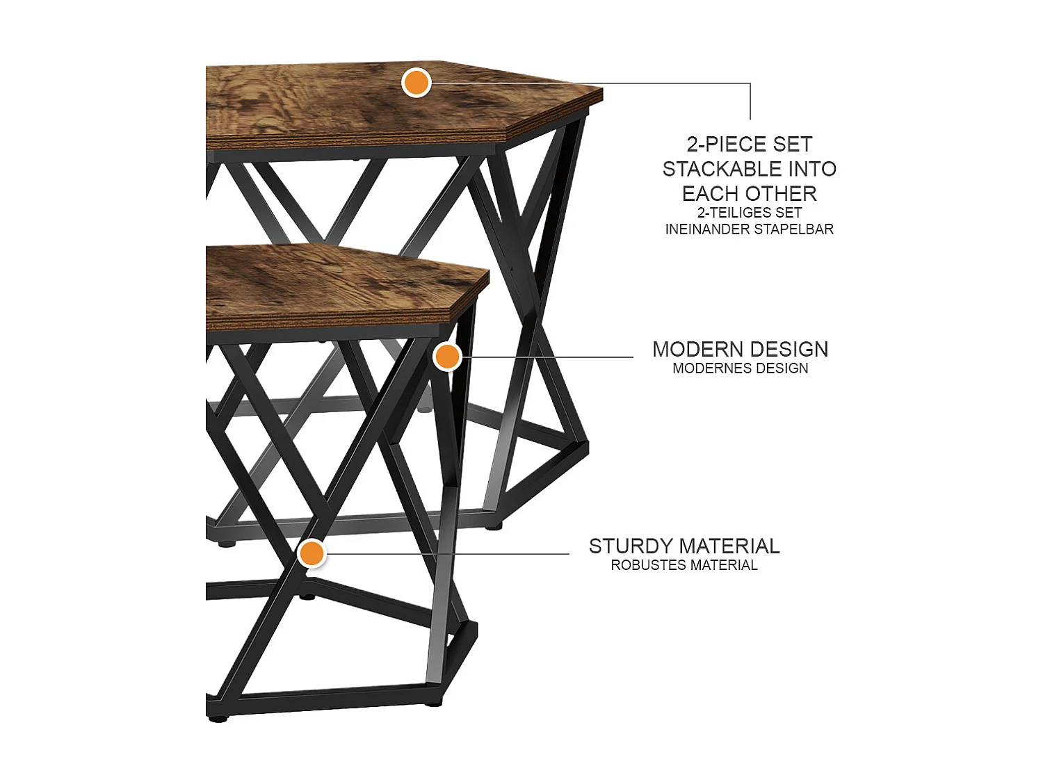 Set de tables basses chêne rustique 57x57x42 fyrk