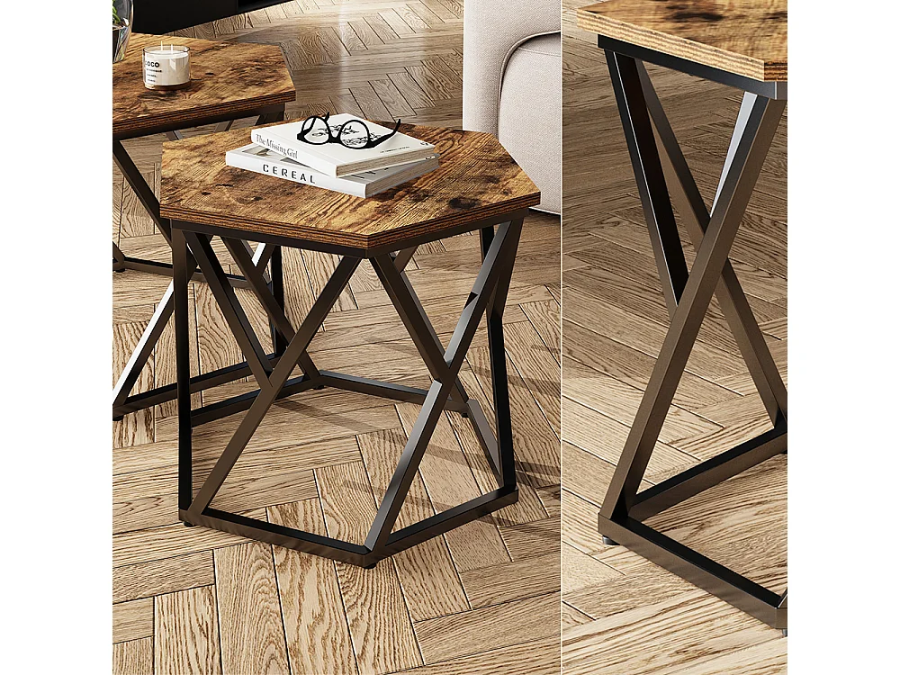 Set de tables basses chêne rustique 57x57x42 fyrk