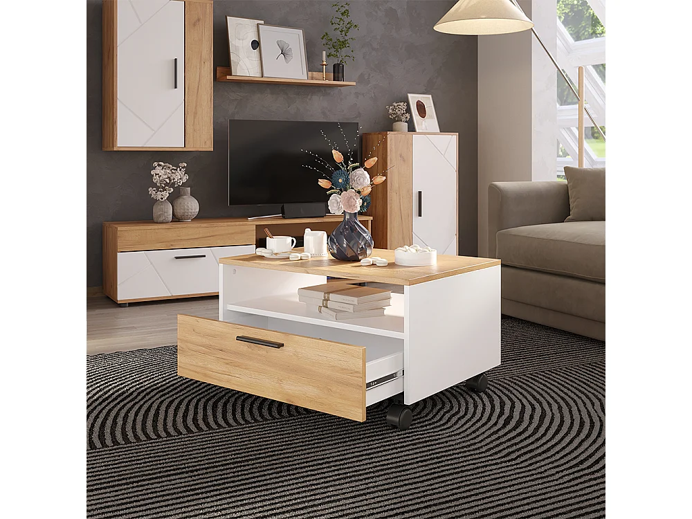 Couchtisch weiß/goldkraft eiche 70x52.4x40 bibo