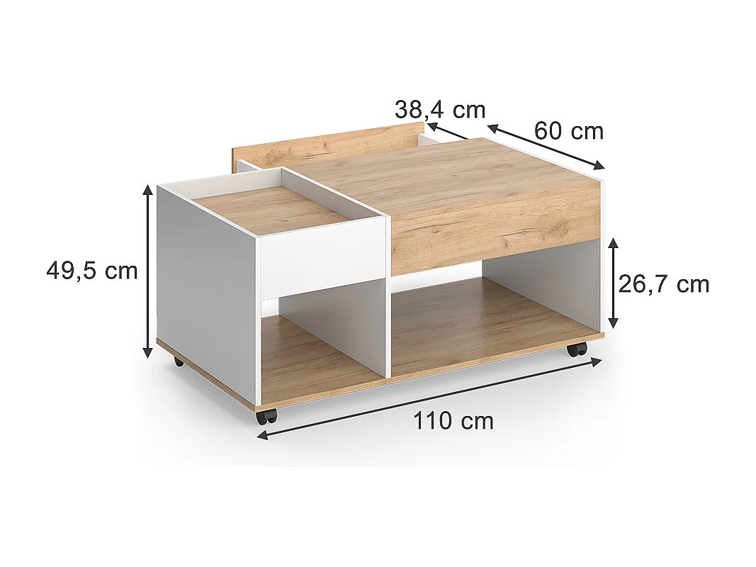 Table basse chêne doré/blanc 110x60x49.5 maik
