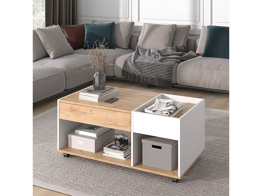 Table basse chêne doré/blanc 110x60x49.5 maik